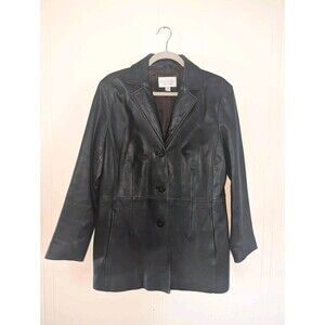 Worthington Women’s Genuine Lambskin Leather Jacket Button Up Black Size Large